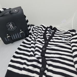 Wednesday Addams- Nevermore Academy- Backpack + striped cardigan- Hot Topic- M